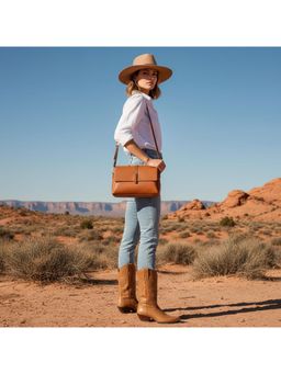 PARTIQ - Large Capacity Square Messenger Bag - Brown (S)