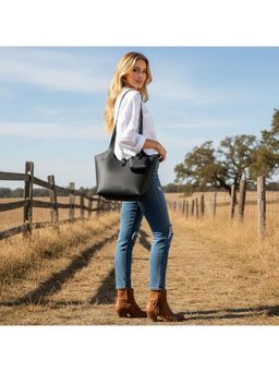 PARTIQ - Versatile Handheld Tote Bag with Detachable Strap For Women - Black