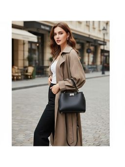 PARTIQ - Fashion Lychee Handheld Casual Versatile Handbag With Detachable Strap - Black