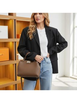 PARTIQ - Fashion Lychee Handheld Casual Versatile Handbag With Detachable Strap - Brown