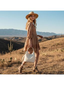 PARTIQ - Travel Shoulder Womens Khaki Black Handbag With Detachable Strap - White