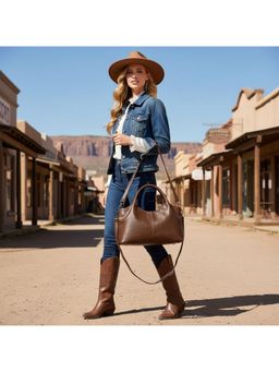 PARTIQ - Fashion One Shoulder Middle-Aged Handbag With Detachable Strap - Brown