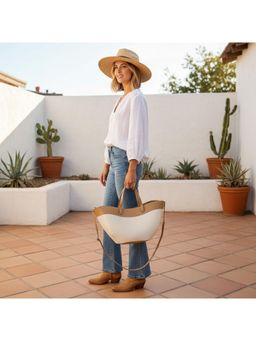 PARTIQ - One-Shoulder Hand-Held Tote Commuter Wings Womens Tote Bag - Beige