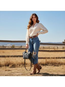 PARTIQ - One-Shoulder Small Fragrance Style Handbag with Detachable Strap - Black