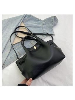 PARTIQ - Trendy Fashion Pleated Handbag with Detachable Strap - Black