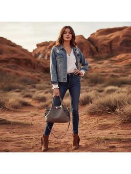 PARTIQ - Trendy Fashion Pleated Handbag with Detachable Strap - Grey