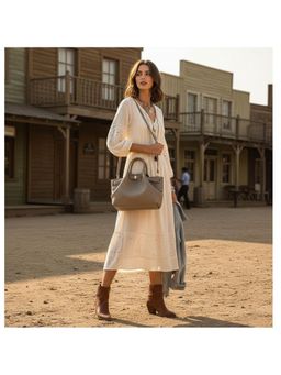 PARTIQ - Trendy Fashion Pleated Handbag with Detachable Strap - Khaki