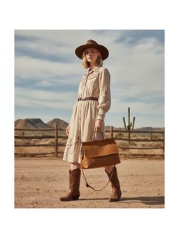 PARTIQ - Retro Messenger Work Handbag with Detachable Strap - Brown