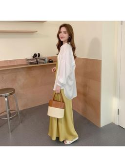 PARTIQ - Retro Contrast Color Bucket Bag with Detachable Strap - Brown