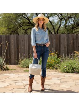 PARTIQ - Retro Contrast Color Bucket Bag with Detachable Strap - White