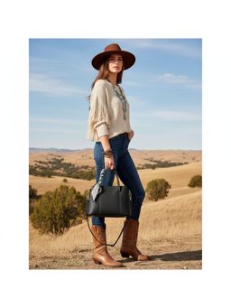 PARTIQ - Western-Style Womens Handbag with Detachable Strap - Black