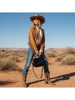 PARTIQ - Casual Versatile Western Style Handbag with Detachable Strap - Black