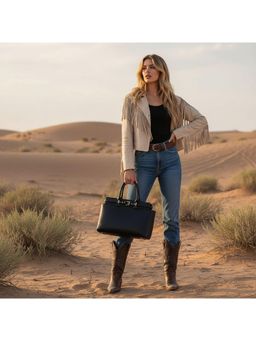 PARTIQ - One-Shoulder Commuting Womens Handbag with Detachable Strap - Black