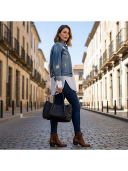 PARTIQ - Small Outing All-Match Western Style Woven Basket Handbag - Black