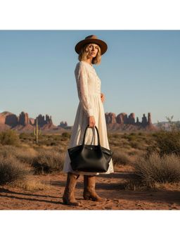 PARTIQ - Retro Niche Design One-Shoulder Underarm Pleated Tote Bag - Black