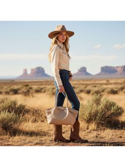 PARTIQ - Retro Niche Design One-Shoulder Underarm Pleated Tote Bag - Beige