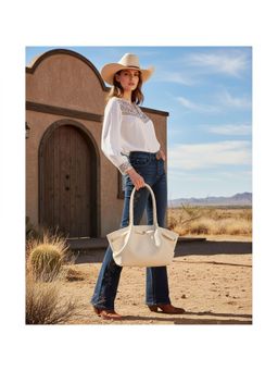 PARTIQ - Retro Niche Design One-Shoulder Underarm Pleated Tote Bag - White