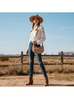 PARTIQ - Versatile Shoulder Crossbody Saddle Casual Fashion Crescent Handbag - Beige