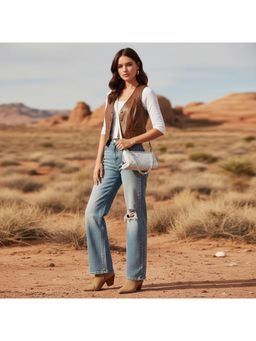 PARTIQ - Korean Style Niche Design Triangle Handbag with Detachable Strap - Silver