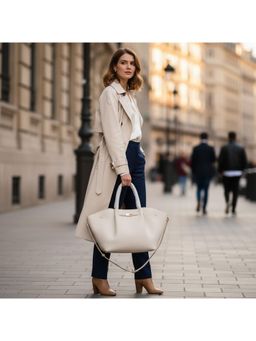 PARTIQ - Lazy Style Large Capacity Tote Bag with Detachable Strap - White