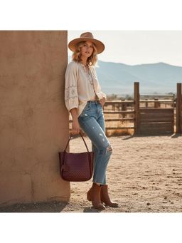 PARTIQ - Womens Versatile Portable Bucket Bag with Detachable Strap With Strap - Red