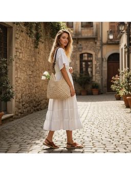 PARTIQ - Seaside Holiday One-Shoulder Tote Beach Woven Straw Bag - Beige