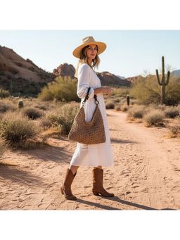 PARTIQ - Seaside Holiday One-Shoulder Tote Beach Woven Straw Bag - Brown