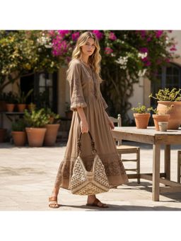 PARTIQ - Seaside Holiday One-Shoulder Tote Beach Woven Straw Bag - Brown