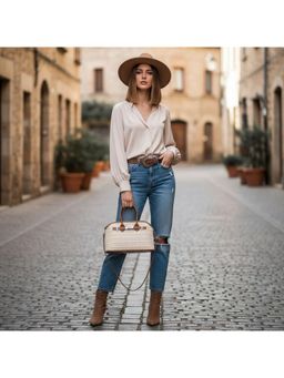 PARTIQ - Straw Bucket Handbag With Detachable Strap - Brown