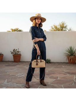 PARTIQ - Straw Bucket Handbag With Detachable Strap - Brown