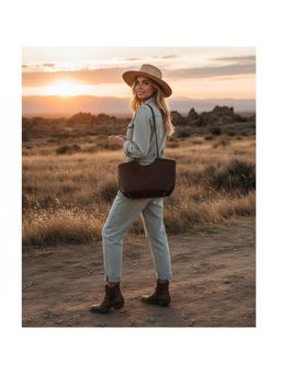 PARTIQ - Trendy Retro Style Large Tote Bag - Brown