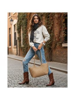 PARTIQ - Trendy Retro Style Large Tote Bag - Beige