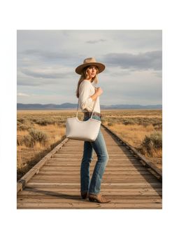 PARTIQ - Trendy Retro Style Large Tote Bag - Off White
