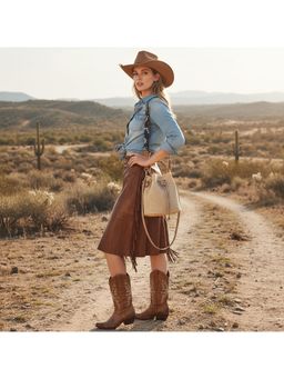 PARTIQ - Crossbody Shoulder Fashion Hand-Held Drawstring Bucket Bag with Detachable Strap - Cream