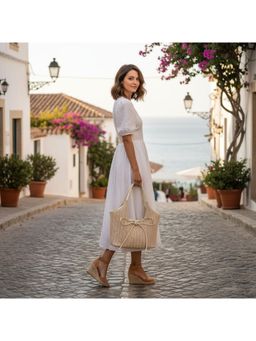 PARTIQ - Large Capacity Simple Commuter Woven Underarm Handbag - White