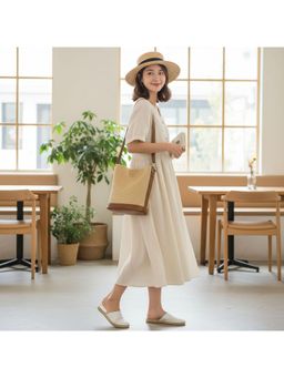 PARTIQ - Large Capacity Shoulder Bucket Bag with Detachable Strap - Brown