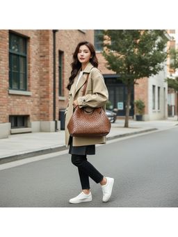 PARTIQ - Retro Large-Capacity Woven Underarm Handbag - Brown