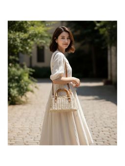 PARTIQ - Fashion Hand Retro Seaside Vacation Beach Handbag with Detachable Strap - Off White