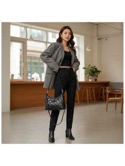 PARTIQ - Diamond Chain Versatile Simple Underarm Handbag With Detachable Strap - Black