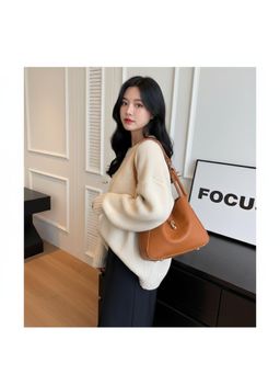 PARTIQ - Trendy Textured Bucket Handbag - Brown