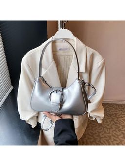 PARTIQ - Simple Commuting Casual Handbag With Detachable Strap - Silver