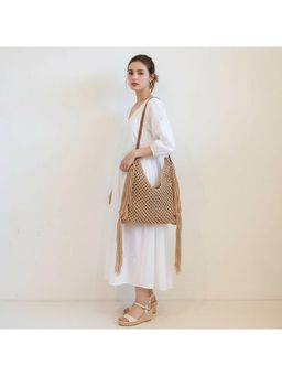 PARTIQ - Tassel Hollow Straw Rattan Bamboo Beach Handbag - Khaki