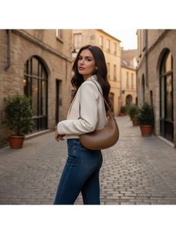 PARTIQ - One-Shoulder Crescent Niche Design Handheld Moon Handbag - Brown