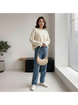 PARTIQ - One-Shoulder Crescent Niche Design Handheld Moon Handbag - Khaki