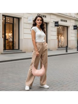 PARTIQ - One-Shoulder Crescent Niche Design Handheld Moon Handbag - Pink