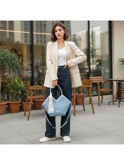 PARTIQ - Travel Texture Niche Design Large Capacity Tote Bag with Detachable Strap - Blue