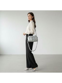 PARTIQ - Textured Niche Handbag with Detachable Strap For Women - Silver