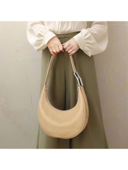 PARTIQ - One-Shoulder Underarm Crescent Handbag - Beige