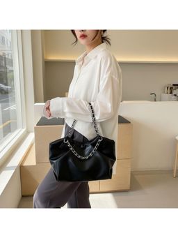 PARTIQ - Underarm Popular Pleated Chain Handbag - Black