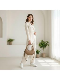 PARTIQ - All-Match Half-Moon Shoulder Crescent Handbag with Detachable Strap - Brown